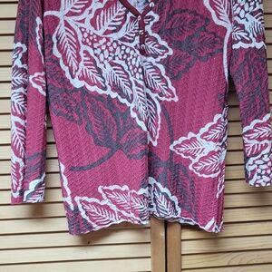 Sigrid Olsen Burgundy Leaf Pattern Long Sleeve Top